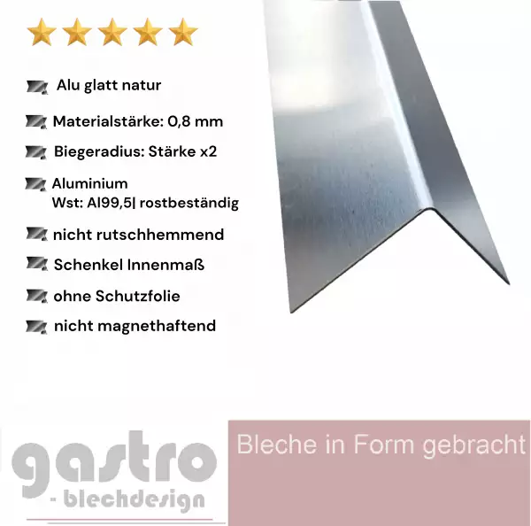 Alu Kantblech glatt natur 0,8mm stark ohne Schutzfolie Al 99,5 Alu Kantblech glatt natur 0,8mm stark ohne Schutzfolie Al 99,5